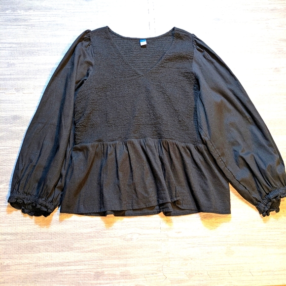 Old Navy Womens Smocked Blouse/Top V-Neck Long Puff Sleeve Black Casual Sz XXL - Picture 3 of 8
